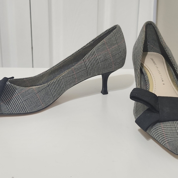 Zara Women’s Black Gray Plaid Bow Mini Heels EU 36 Pumps Office Career Shoes - Picture 15 of 16